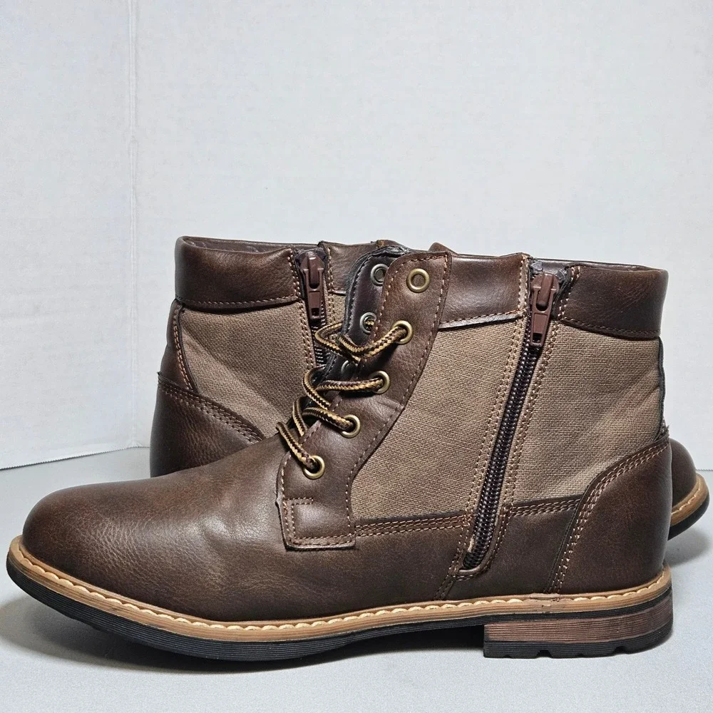 Steve Madden Brown Lace Up Combat Ankle Boot Side Zip Utility Kids 5 Women 6.5-7